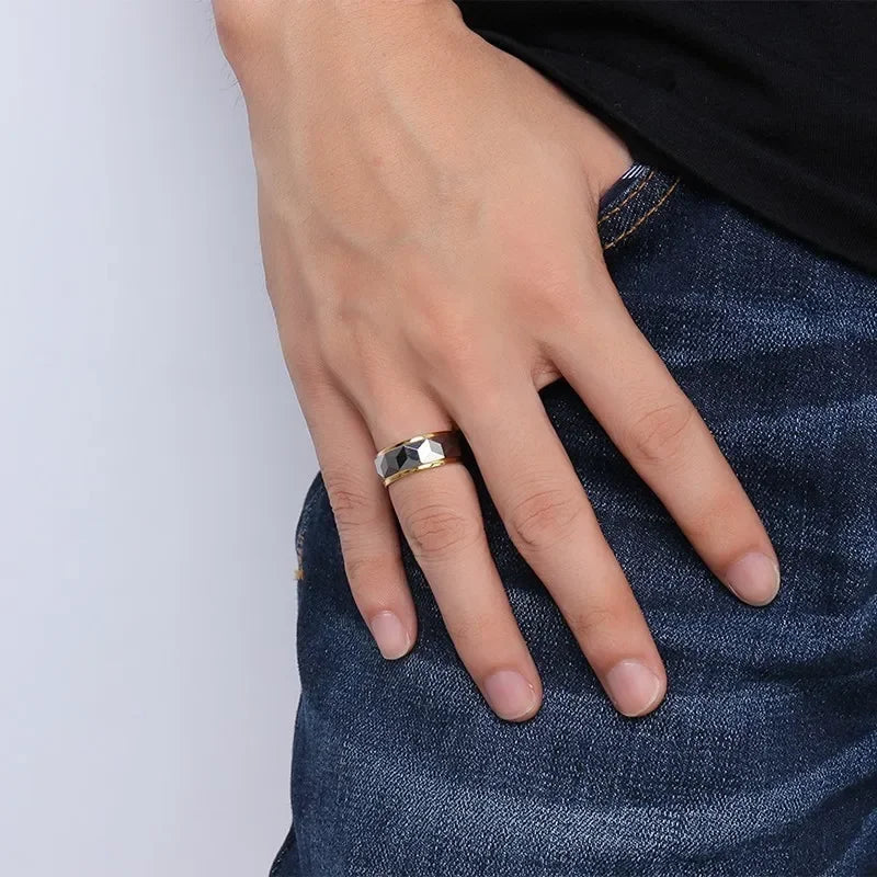 Wide Geometric Tungsten Carbide Wedding Rings