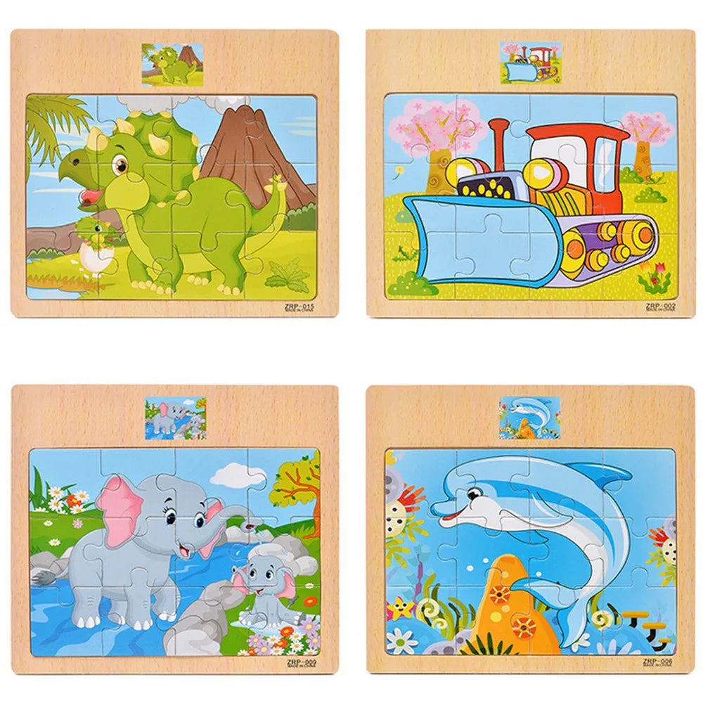 12/9 PCS Puzzles Wooden Kids Baby Wood Cartoon Toys