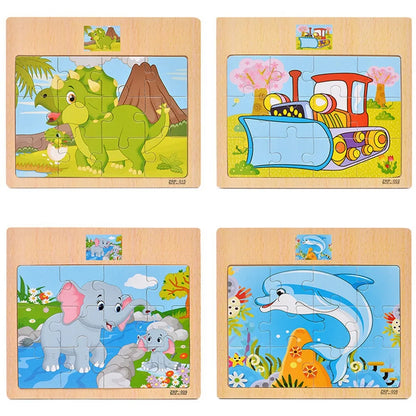 12/9 PCS Puzzles Wooden Kids Baby Wood Cartoon Toys