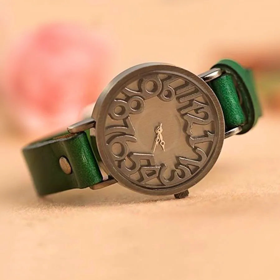 Vintage Digital Hollow Genuine Cow Leather Strap Watches