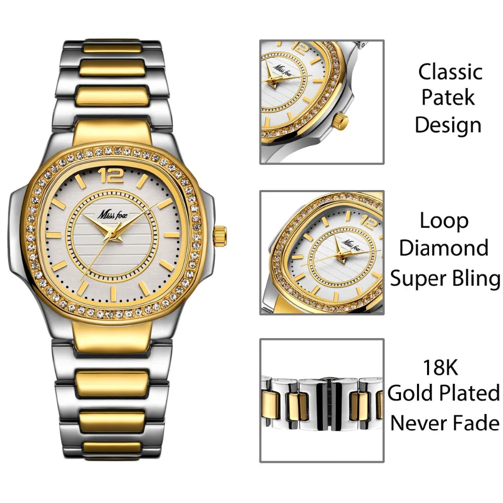 Luxury Quartz Diamond Gold Watch