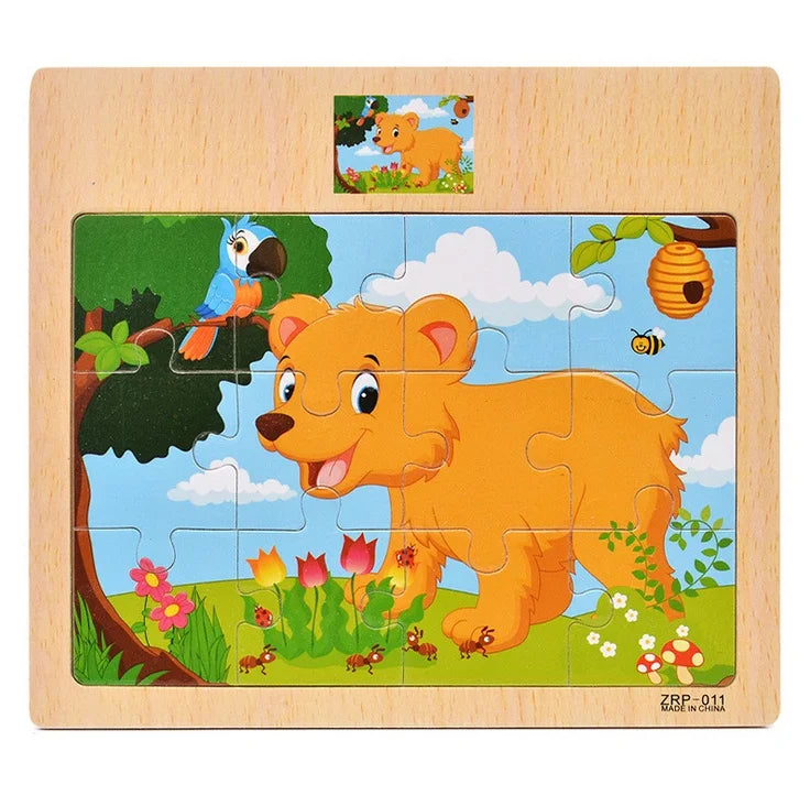 12/9 PCS Puzzles Wooden Kids Baby Wood Cartoon Toys