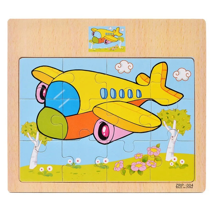 12/9 PCS Puzzles Wooden Kids Baby Wood Cartoon Toys