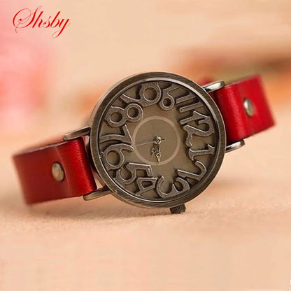 Vintage Digital Hollow Genuine Cow Leather Strap Watches
