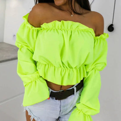 Candy Color Off Shoulder lantern sleeve blouse