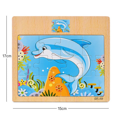 12/9 PCS Puzzles Wooden Kids Baby Wood Cartoon Toys