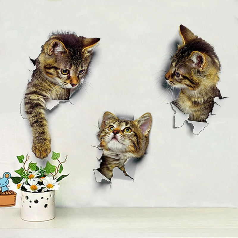 Cute Cats 3D Wall Sticker Hole View