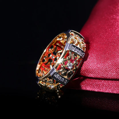 Huitan Strength Gold Band Geometric Cubic Zircon Stone Ring
