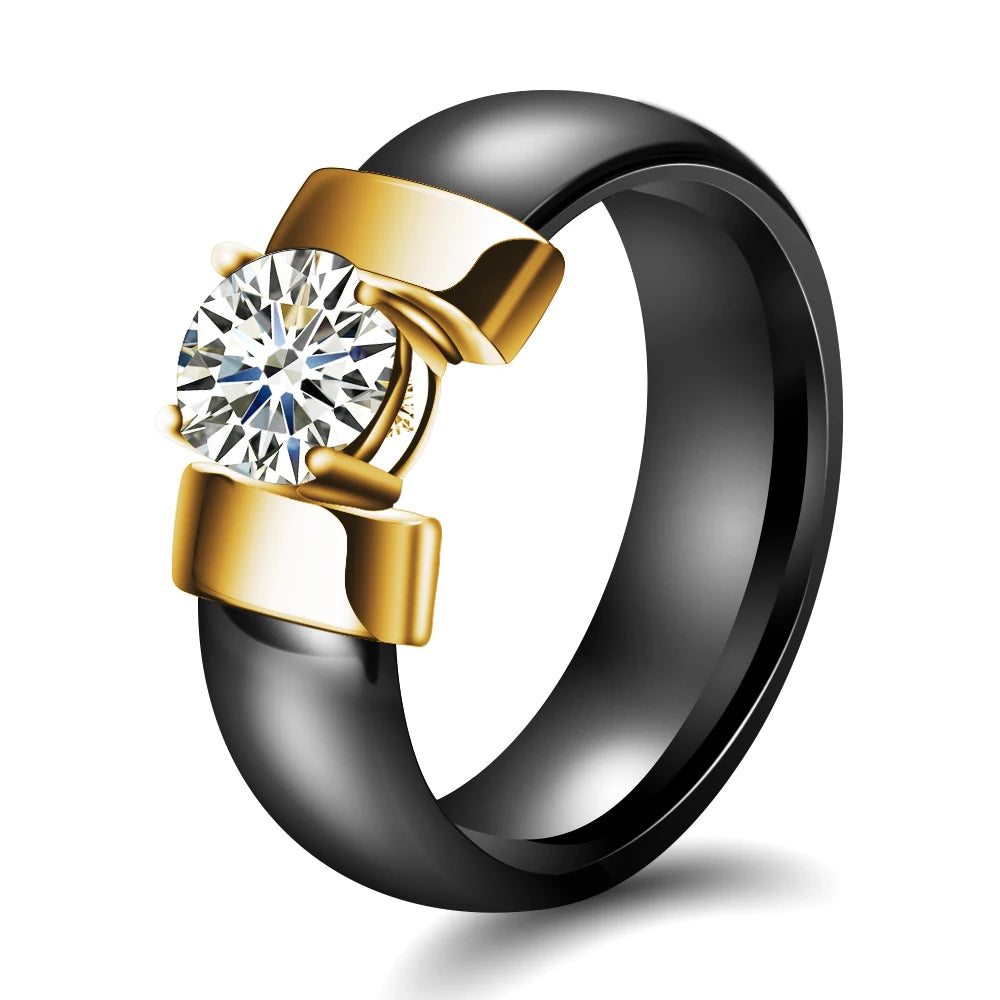 Ceramic Cubic Zirconia Stainless Steel Ring