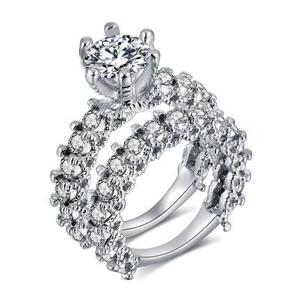 Elegant Zircon Silver Wedding Ring Set f