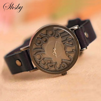 Vintage Digital Hollow Genuine Cow Leather Strap Watches