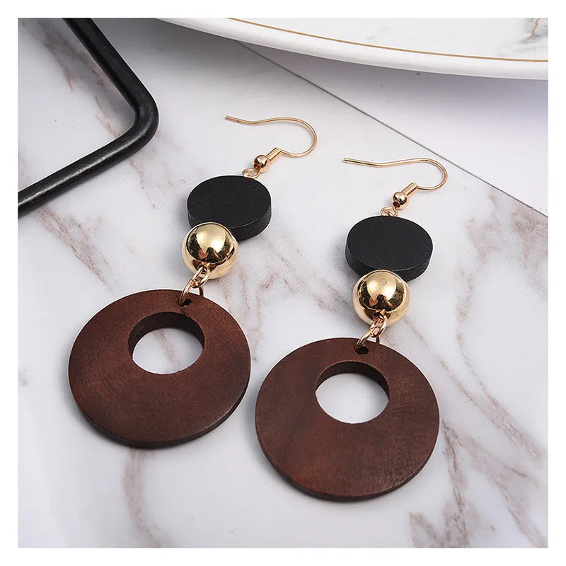 Natural Wood Clip on Geometric Earring