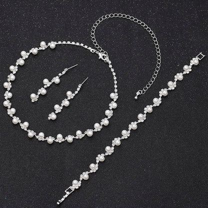 Simulated Pearl Crystal Necklace Jewelry Sets