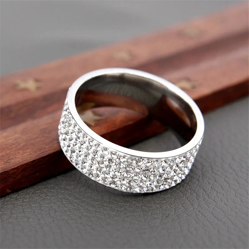 Vintage Retro Style Steel Crystal Rings