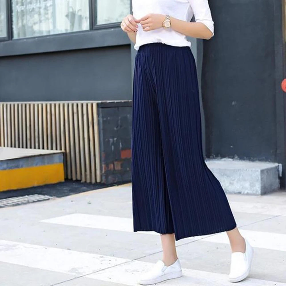 Waist High Pleated Wide Leg  Chiffon Loose Pants