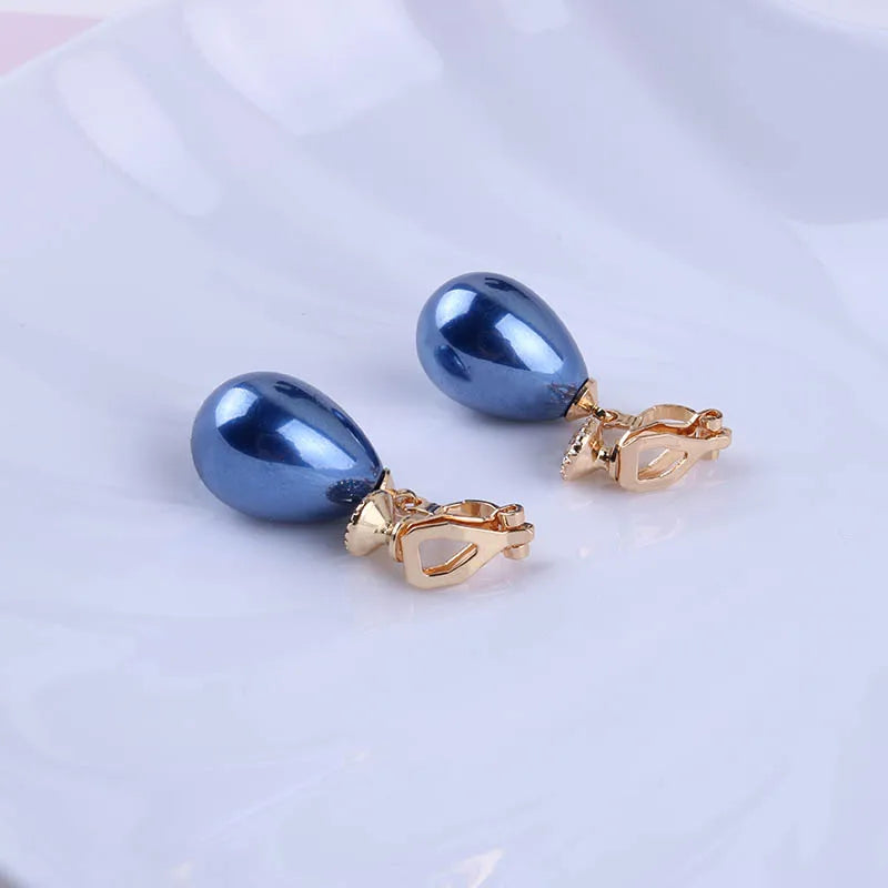 Luxury High Light Spring Resin Waterdrop Clip Earrings
