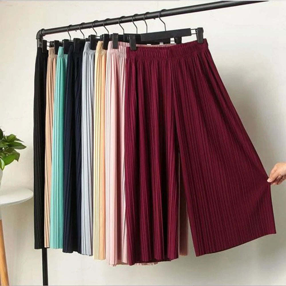 Waist High Pleated Wide Leg  Chiffon Loose Pants