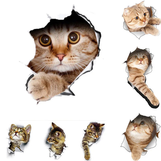 Cute Cats 3D Wall Sticker Hole View