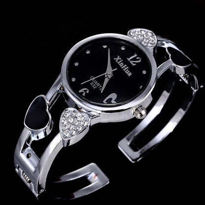 Vintage Heart Quartz Silver Classic Crystal Stainless Steel Luxury Watch