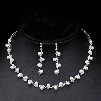 Simulated Pearl Crystal Necklace Jewelry Sets