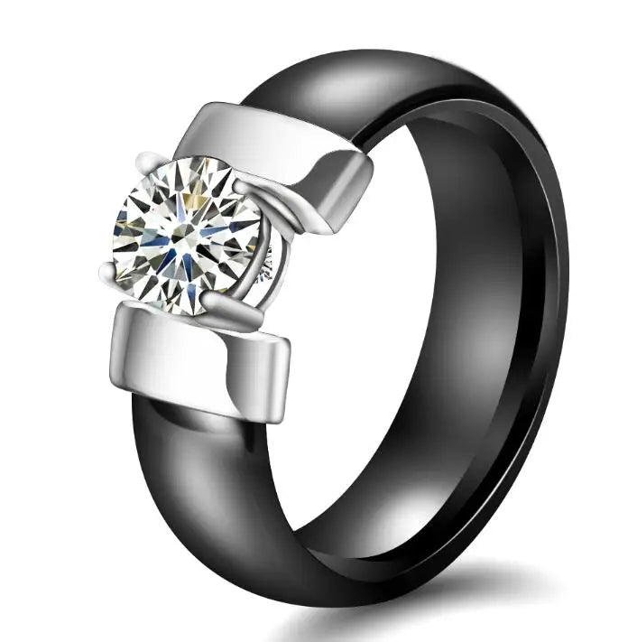 Ceramic Cubic Zirconia Stainless Steel Ring