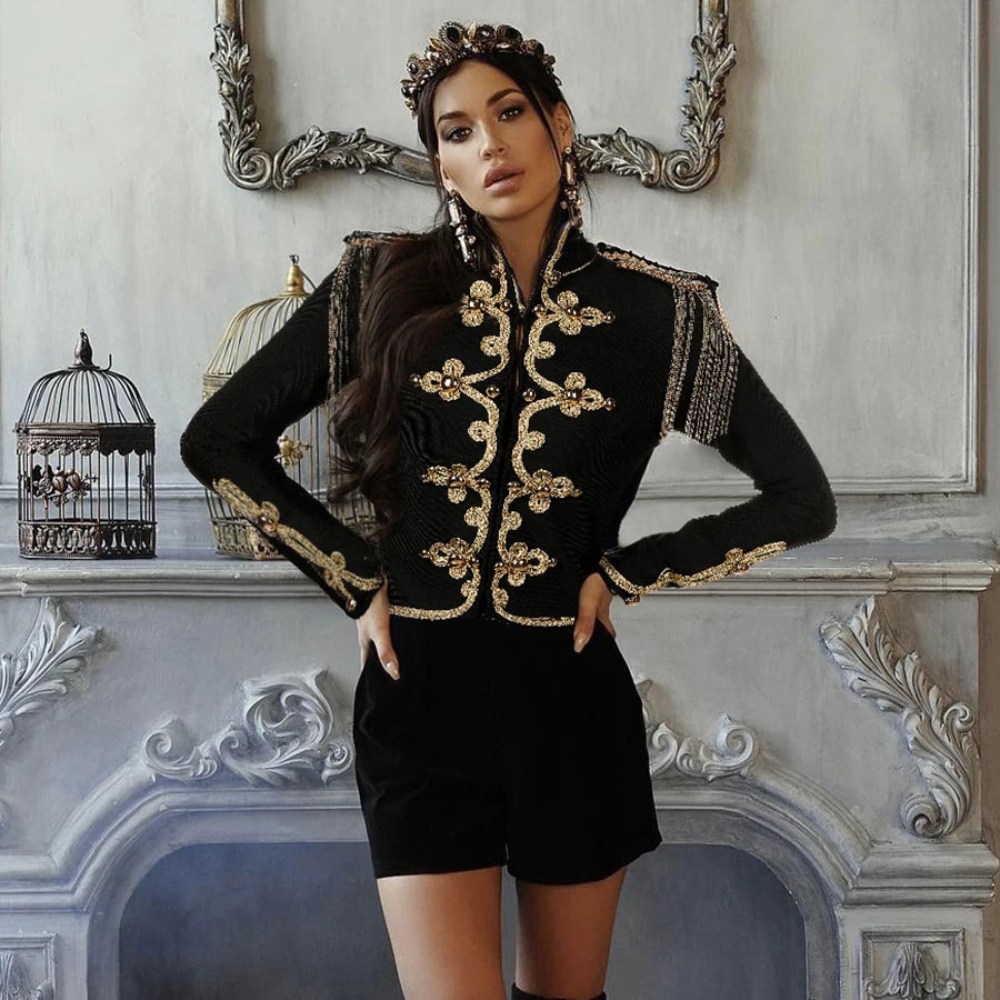 Bandage Long Sleeve Casual Sexy Black Night Jacket