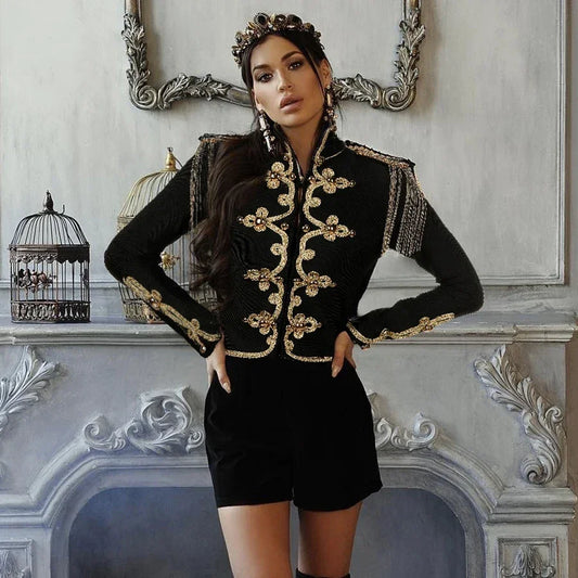Bandage Long Sleeve Casual Sexy Black Night Jacket