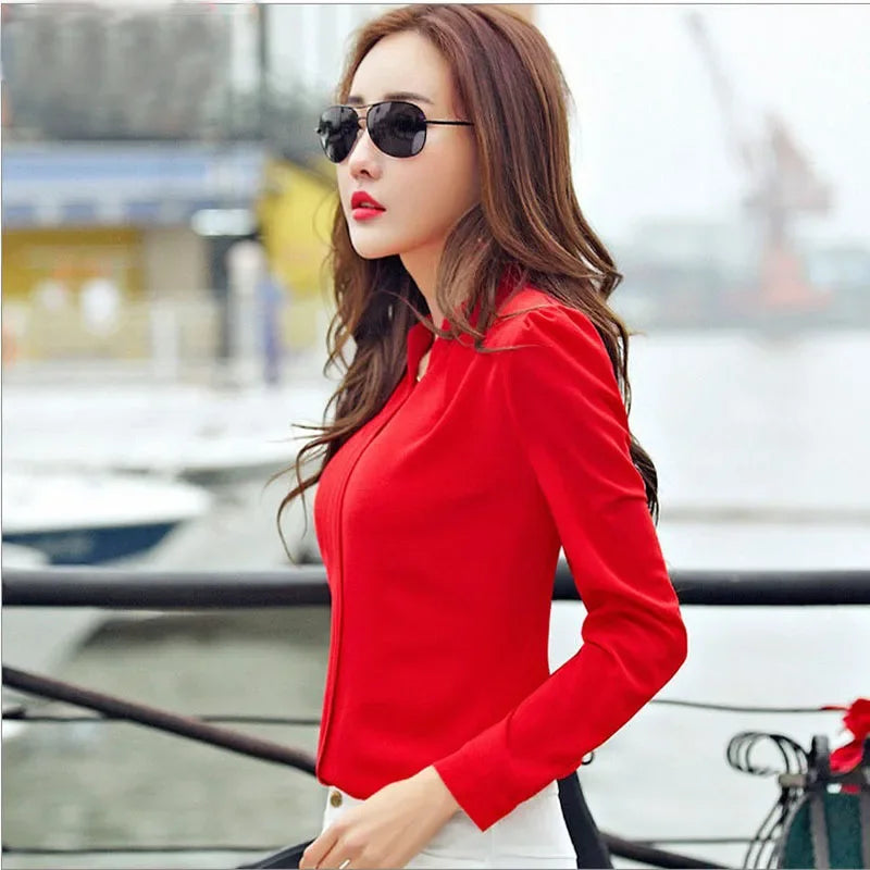 Long Sleeve Slim Chiffon Blouse Office Shirts