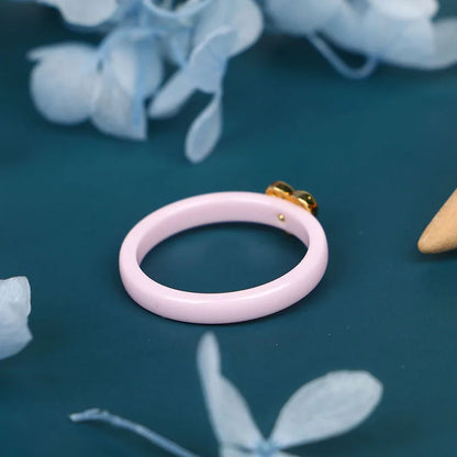 DANA Pink Ceramic Gold Heart Crystal Ring