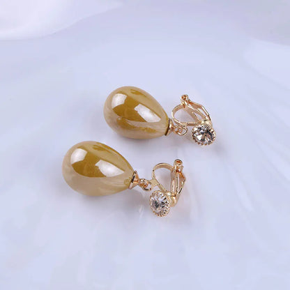 Luxury High Light Spring Resin Waterdrop Clip Earrings