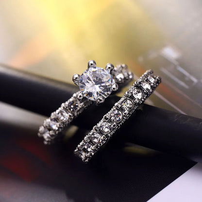 Elegant Zircon Silver Wedding Ring Set f