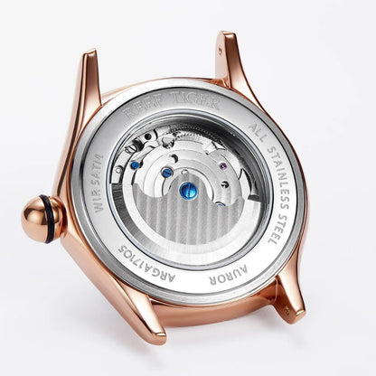 Luxury Diamond Automatic Tourbillon Leather Strap Watch