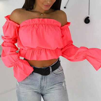 Candy Color Off Shoulder lantern sleeve blouse