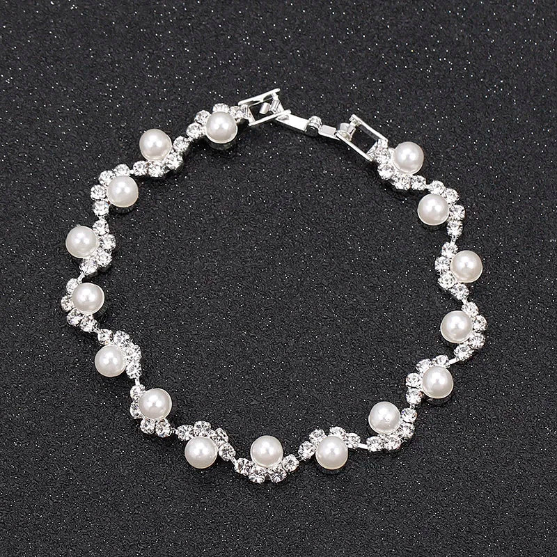 Simulated Pearl Crystal Necklace Jewelry Sets