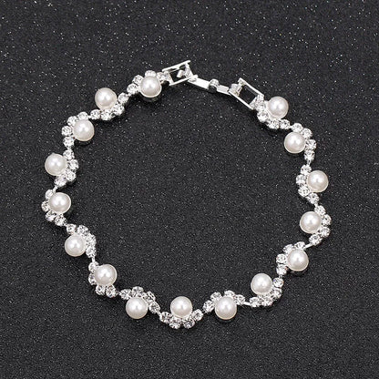 Simulated Pearl Crystal Necklace Jewelry Sets