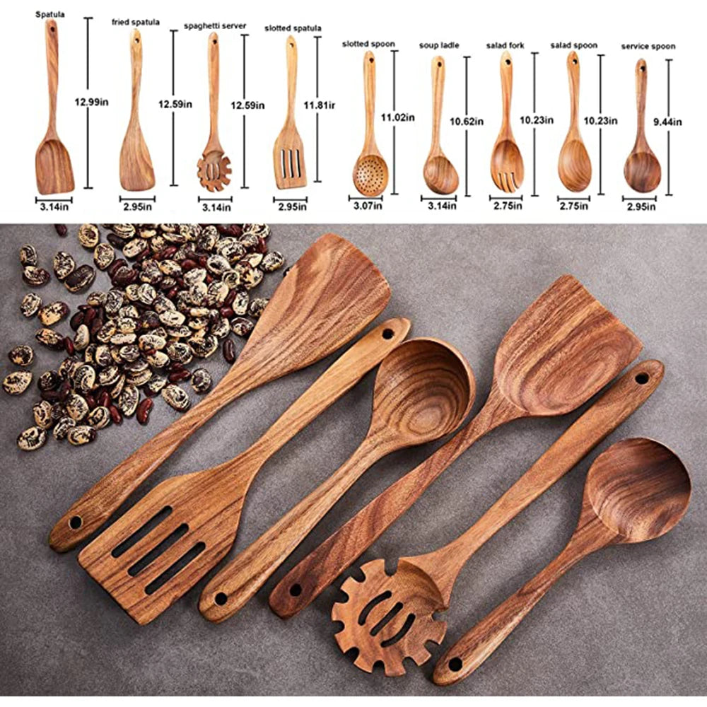 1-9Pcs/set Wooden Kitchen Utensils Set