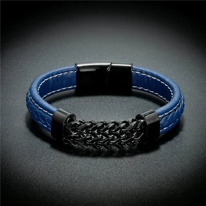 Vintage Leather Gold Stainless Steel Chain Bracelets