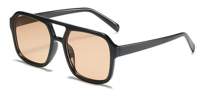 Retro Square Double Beam Yellow Oversized Sunglasses