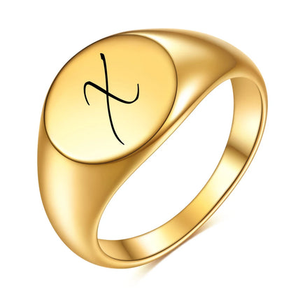 Initial Letter Stamp Signet Chunky Stainless Rings