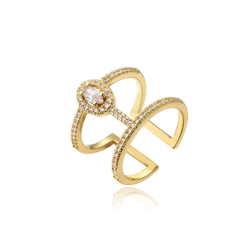 Gold Geometric Copper AAA+ Cubic Zirconia Ring
