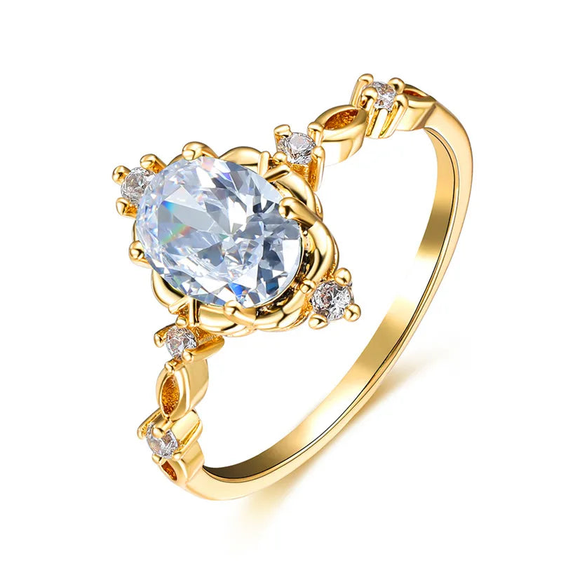 Charm Gold Silver White Opal Oval Stone Crystal Rings