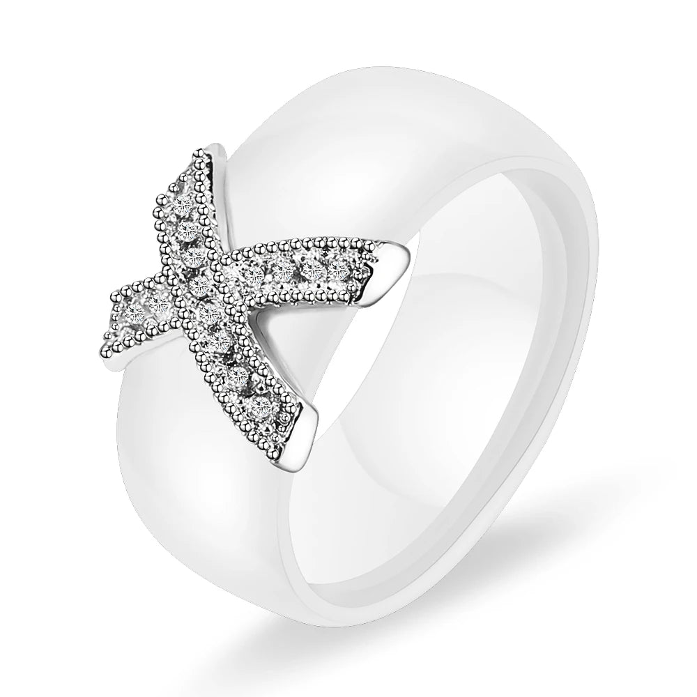 Ceramic Cubic Zirconia Stainless Steel Ring