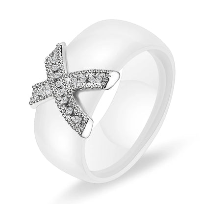 Ceramic Cubic Zirconia Stainless Steel Ring