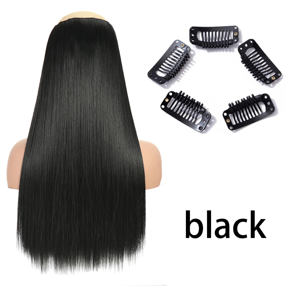 Synthetic Long Straight Clip In One Piece Hair Extension 5 Clips Fake Hair