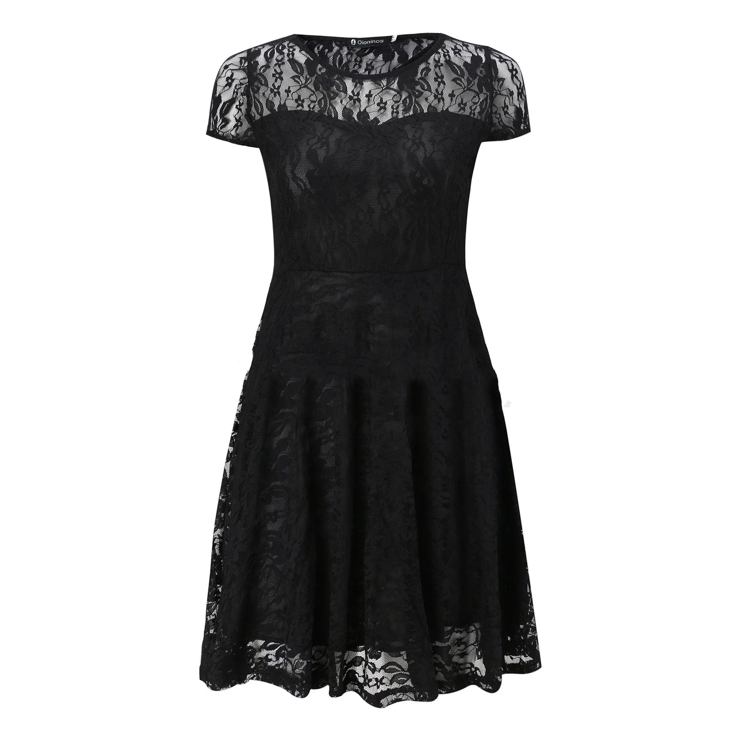 Sexy Floral Lace Round Neck Short Sleeve Vintage Slim Dress