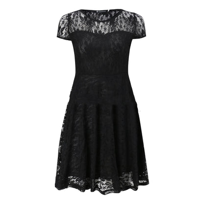 Sexy Floral Lace Round Neck Short Sleeve Vintage Slim Dress