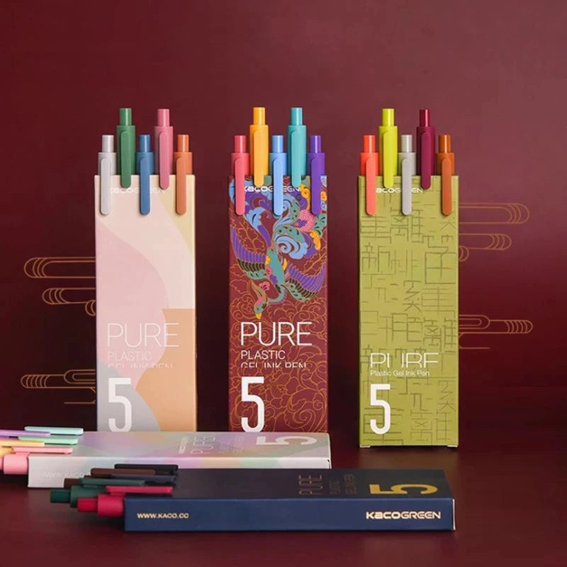 5Pcs/Pack Kaco Gel Pen Kawaii Push Sign Pens with Refill for Gel Pen