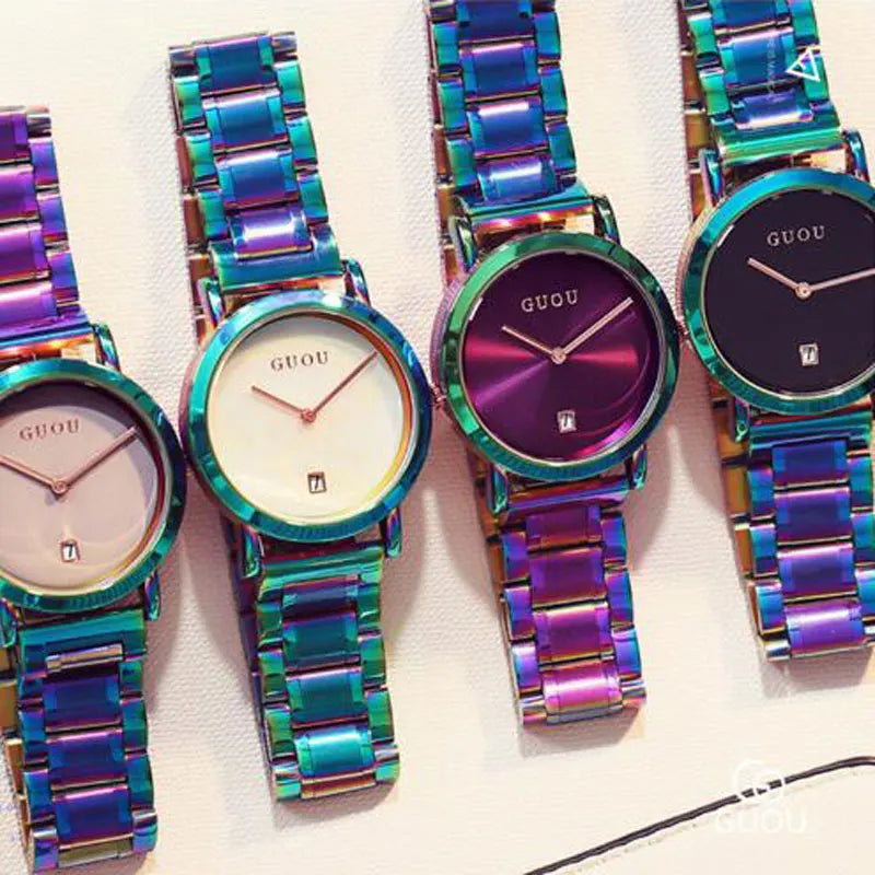 Luxury Stainless Steel Colorful Straps Purple Watches