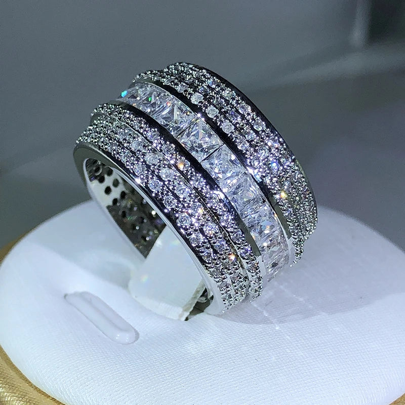 Elegant 925 Sterling Silver Exquisite White Zircon Stone Ring