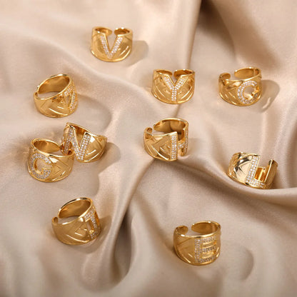 Chunky Wide Zircon Initial Letter Rings
